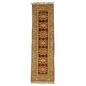 Turkish Milas runner with gold and burnt orange Ruuner . Wool on Wool
