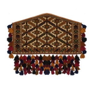 Persian Turkoman Azmalik Rug with wool tinsel as decorations.