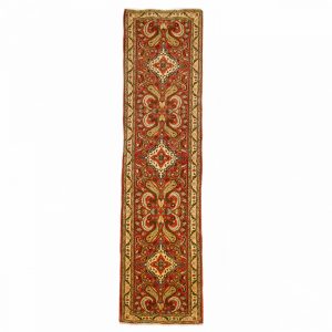 Persian Roodbar Runner with Allover design and motif. Gold and Light red colour Wool.