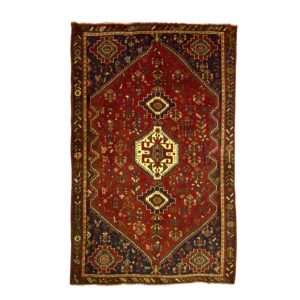 Persian Qashqai Rug with Central medallion of cream . wool on w