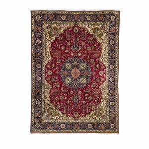 Persian Tabriz Rug with Red centre and blue border