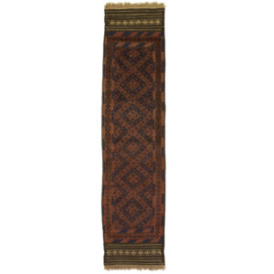 Afghan flat and woven runner. Dark colour with small motif.