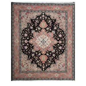 Persian Tabriz with silk highlight with geometric design. Black and pink colours.