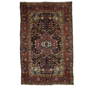 Persian Hamadan Rug with Navy and burnt orange colours.